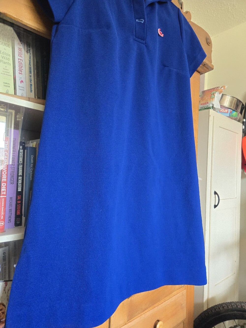 Vintage Cobalt Blue Mod A-Line Mini Dress Embroidered Whale Collared Polyester - Picture 5 of 10